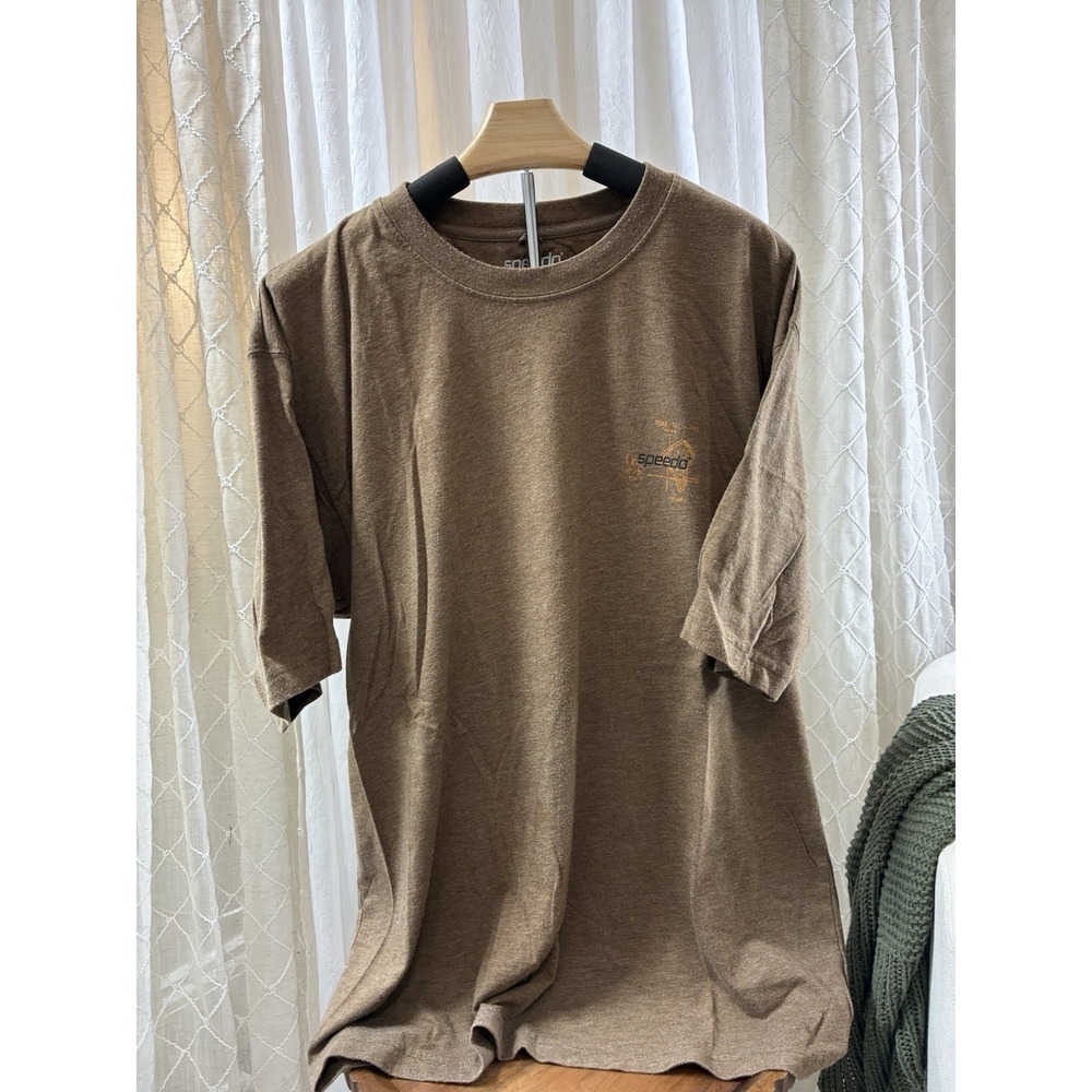 Speedo Men's XL T-shirt- Retro Brown Graphic‎ Tee-palm Tree Design